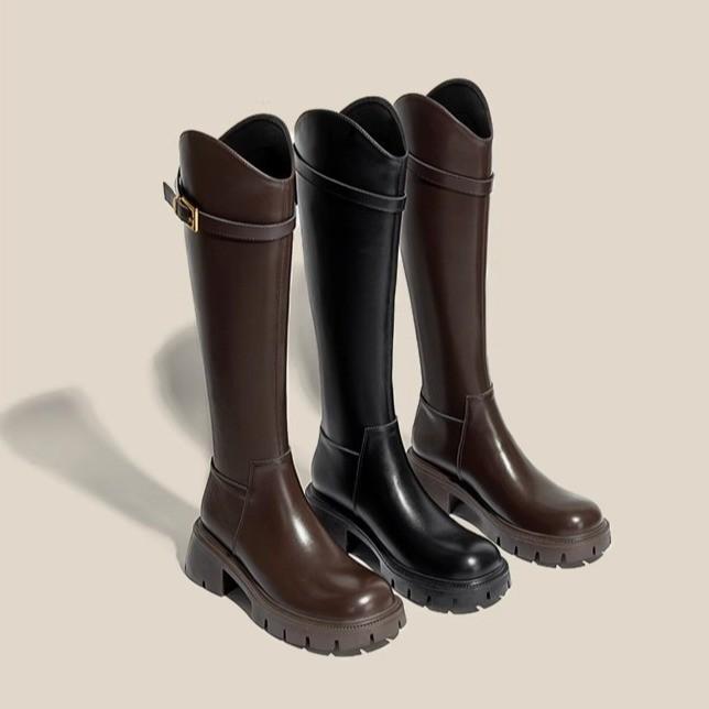 Knight boots V-mouth long boots thick sole thick heel high tube fat MM widened leg circumference