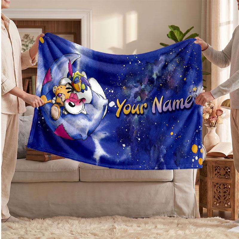 Diddl Flannel Blanket, Custom Name Text Personalized Soft Throw Blanket Home Decor Gift
