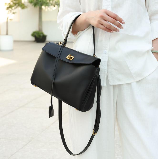 

Сумка Paris Rodeo из коровьей кожи с верхним слоем, большая вместительная сумка-тоут из натуральной кожи, женская сумка Niche Crossbody, модная сумка 28x10x18cm чёрный