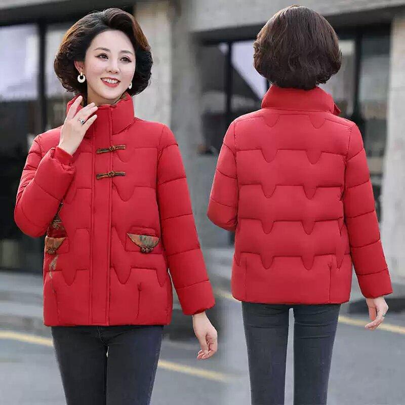 Jacket ethnic winter white warm cotton-padded clothes casual buckle middle-aged and elderly women's clothing thickened versatile cotton-padded clothes