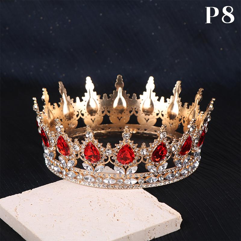2024 New Baroque Round Wedding Crown Bridal Pageant Rhinestone Crystal Tiaras Crown Molding Headpieces For Queens And King