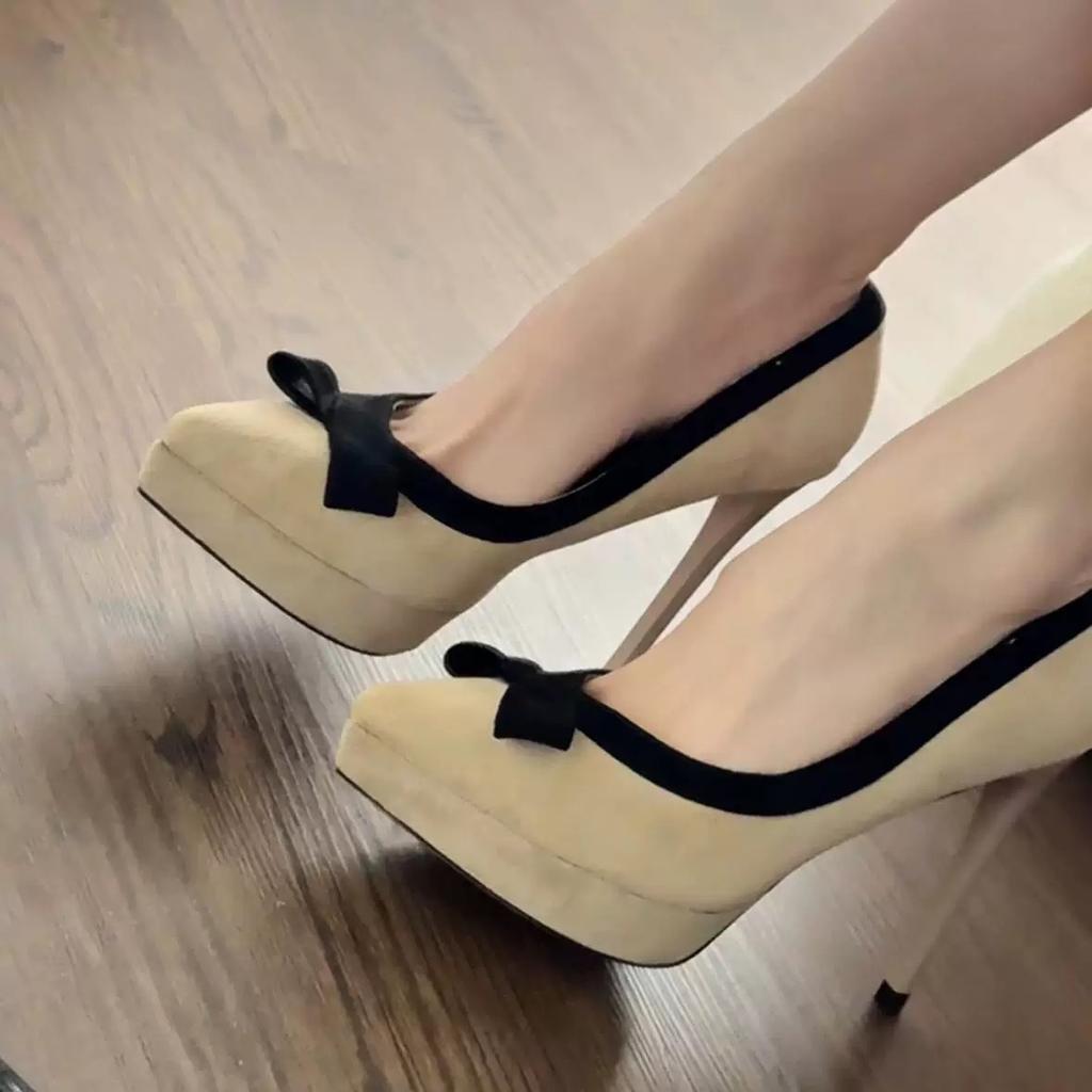 Waterproof table high heels women's stilettos 2025 spring and autumn new French bow fairy catwalk nightclub sexy single shoes