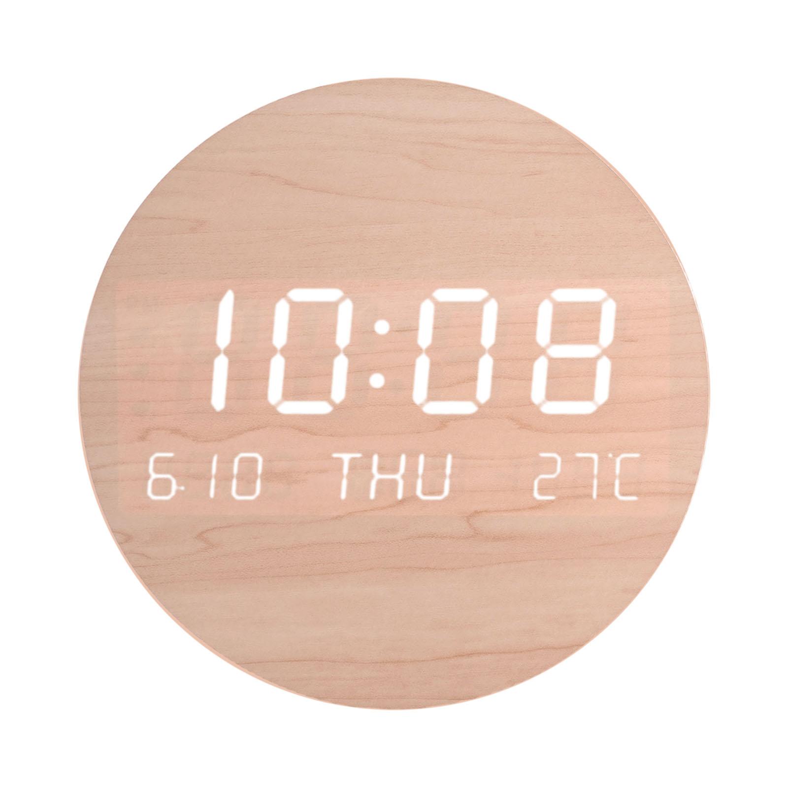 

Stylish Wood LED Digital Wall Clock Temperature Date Time Display Silent Alarm Clock for Bedroom Soft Lighting