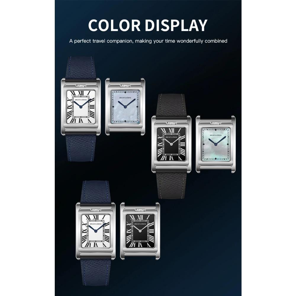 Relógio de Quartzo Quadrado Novo da Moda 2025 Specht & Söhne Dupla Face Relógios Masculinos Aço Inoxidável Cristal de Safira Reloj Hombre 24.5MM