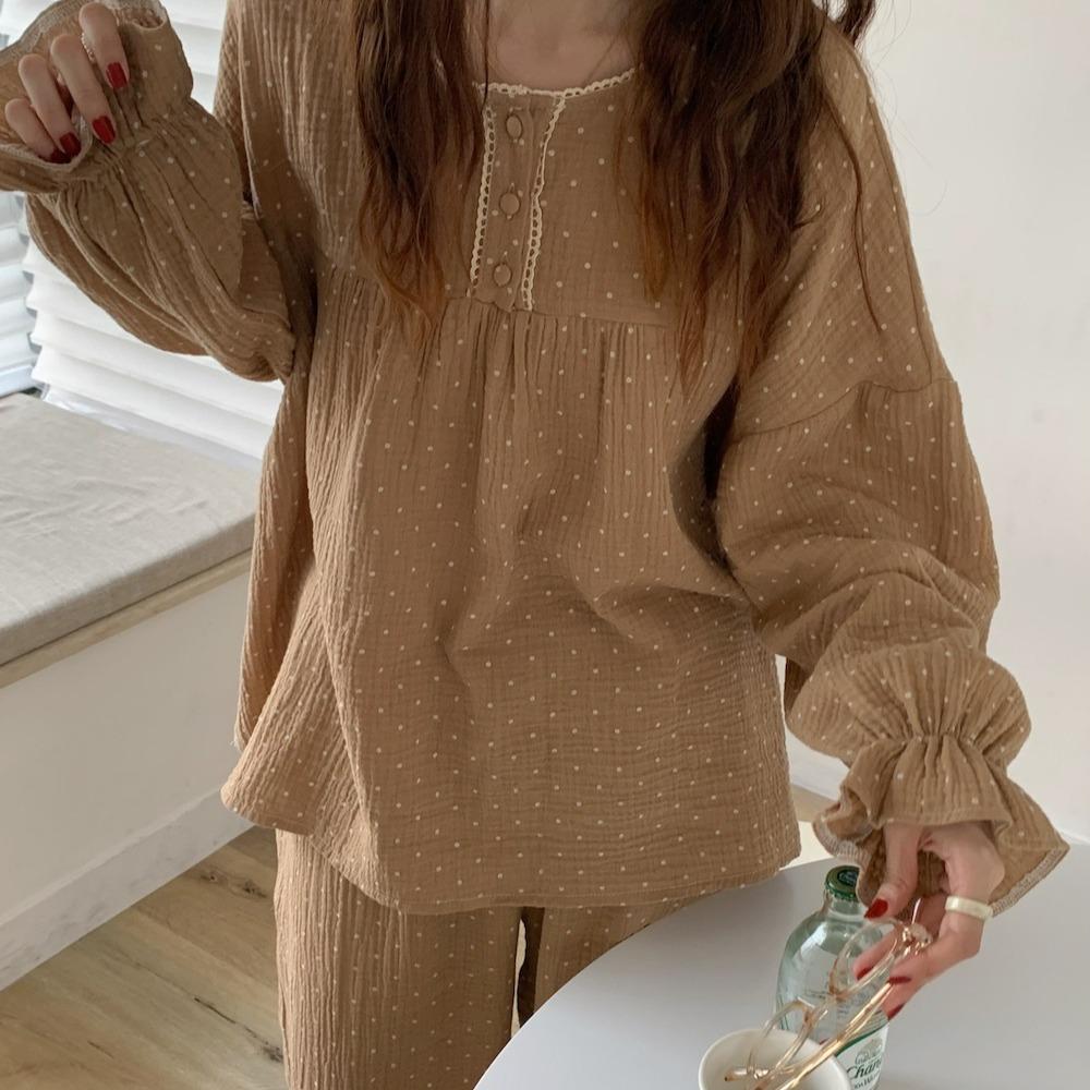 Pijama para Mujer Traje de Ropa para el Hogar Versión de Primavera y Otoño de Pantalones Largos de Manga Larga Sección Fina Traje de Ropa para el Hogar Holgado
