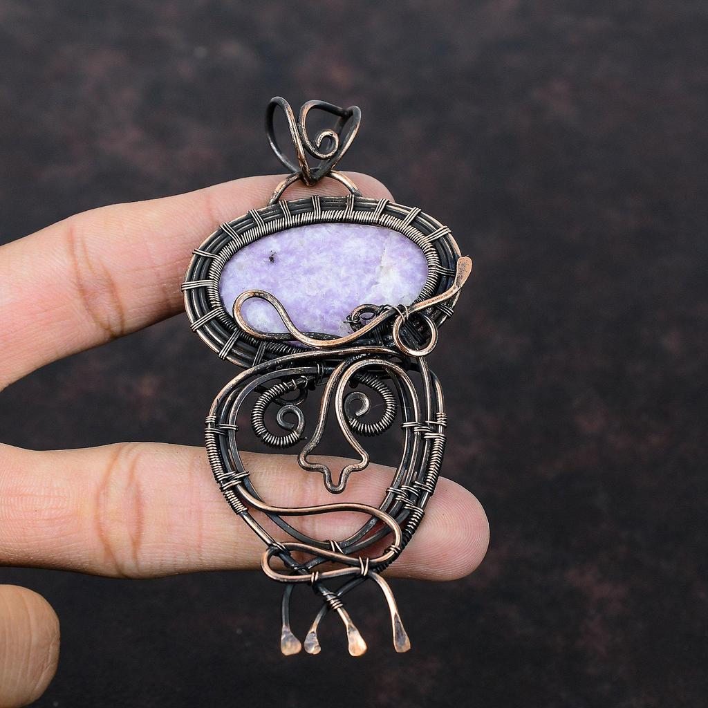 Pandantiv Lepidolit Pandantiv Înfășurat în Sârmă de Cupru Pandantiv cu Piatră Prețioasă Bijuterii din Cupru Lucrate Manual Pandantiv pentru Femei Bijuterii Elegante Înfășurate în Sârmă Cadou Pentru El