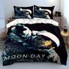 Astronaut Moon Day Apollo Print Bedding Set Bedding Set (1 Duvet Cover, 2 Pillowcases, Duvet Not Included)