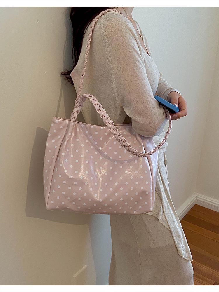 2026 Korean-Style Luxury Polka Dot Tote: Lightweight, Simple Fashion, Women's Single Shoulder Bag, Large Capacity