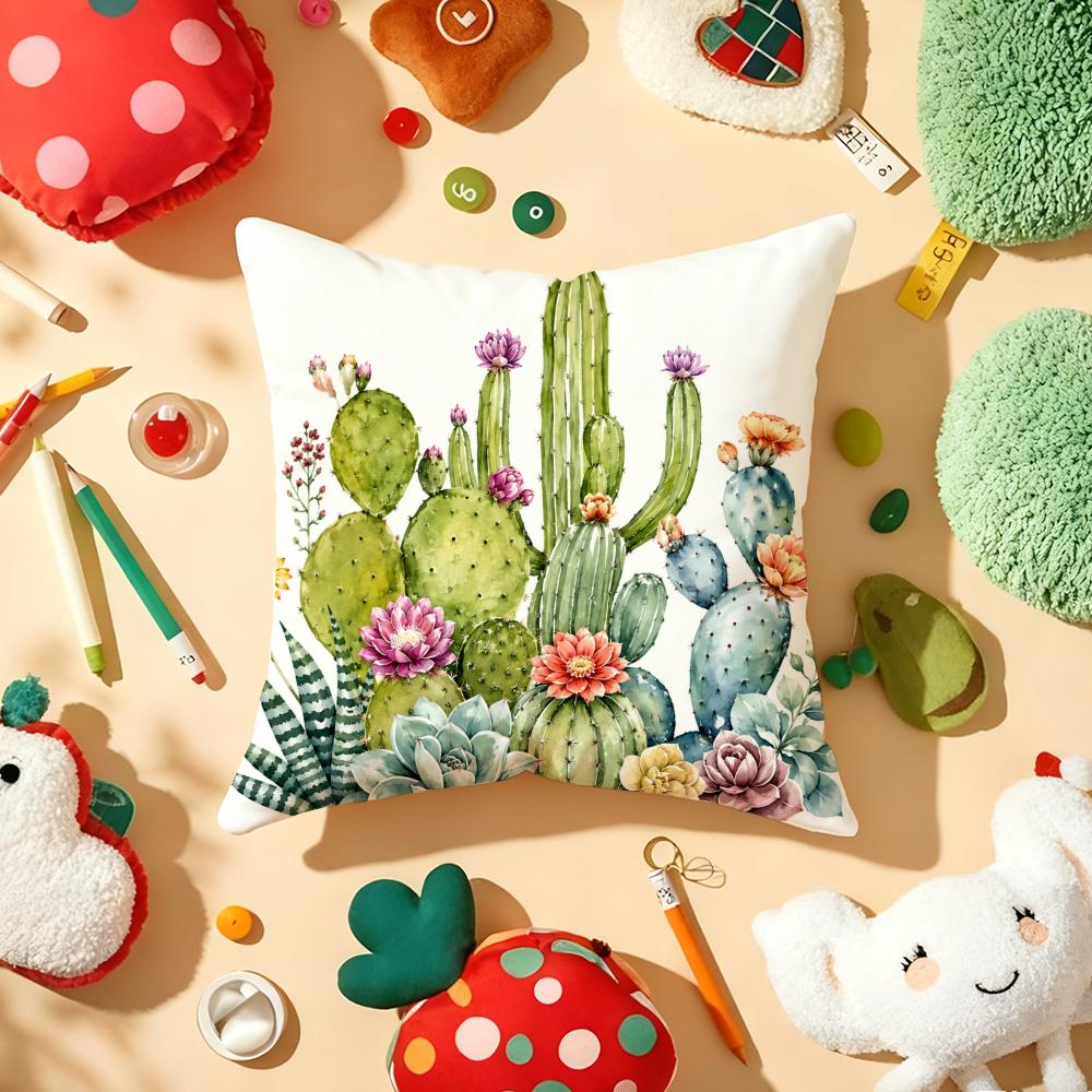 Tropical Cactus Cushion Cover Soft Short Plush DoubleSided Printing Home Decor Machine Washable Pillow Case Gift