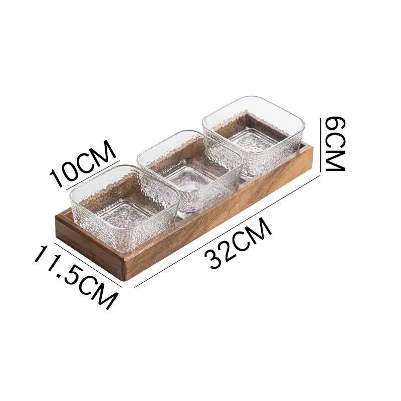 High-grade Solid Wood Glass Fruit Tray Bowl Household Living Room Tea Table Points Snack Candy Dry Fruit Tray Snack Nut Box