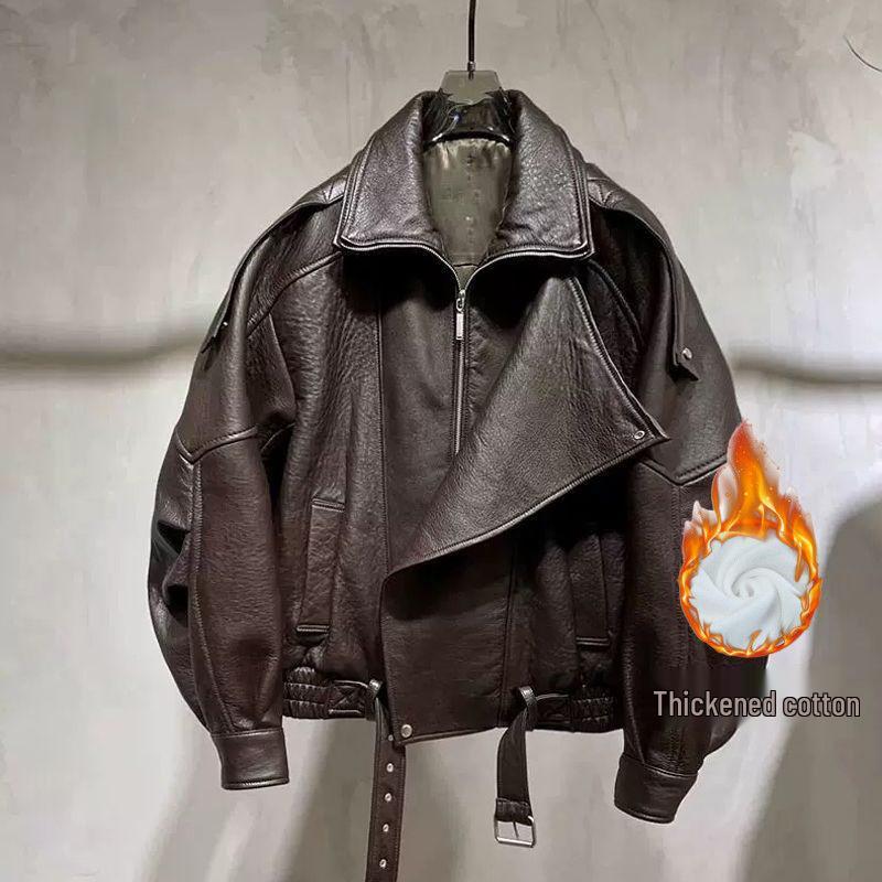 Bubble PU Leather Jacket with Cotton-Padded Lining - Oversized Biker Style for Autumn/Winter