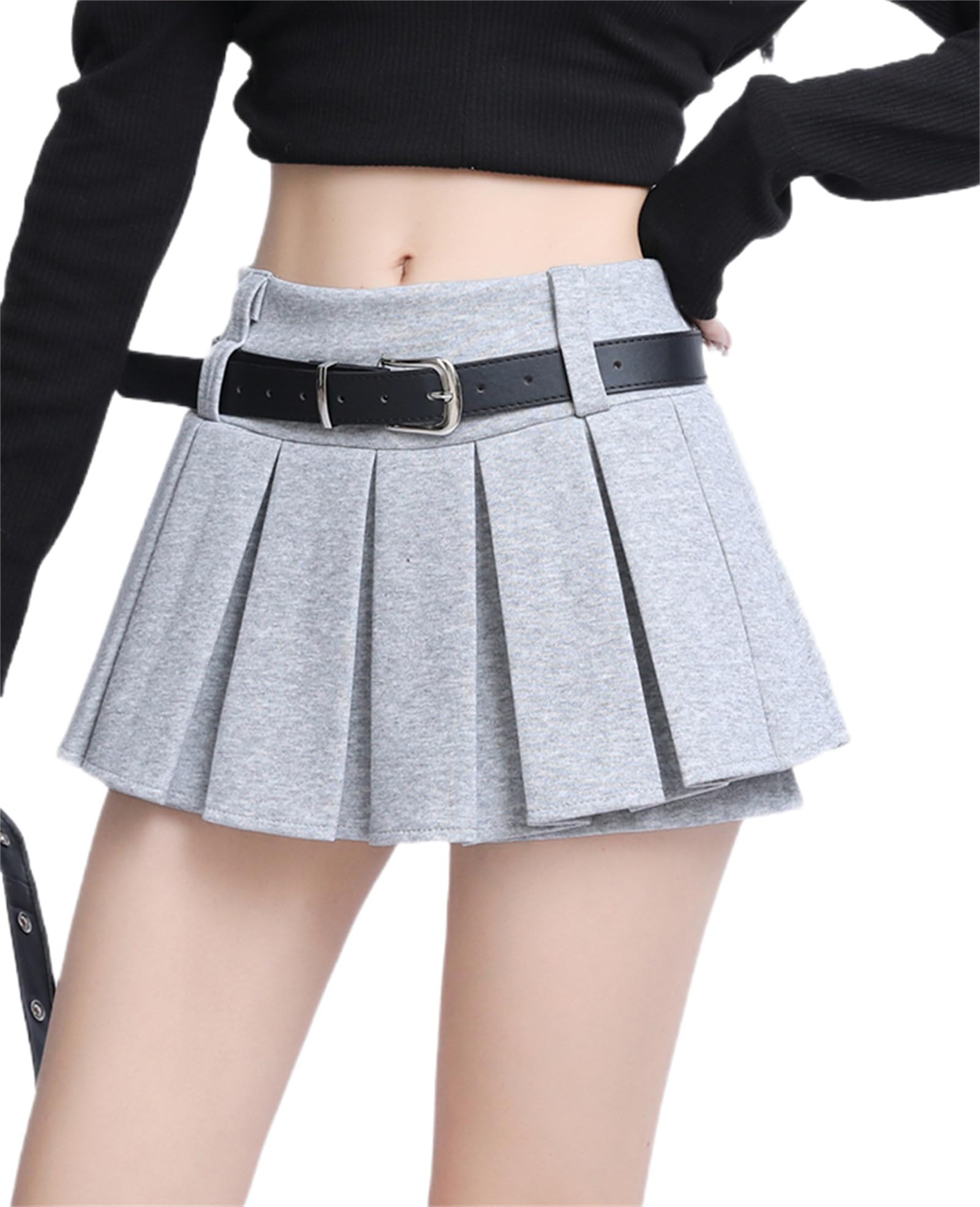 

OIUYUE Плиссированная мини-юбка с внутренними шортами, идеально подходит для весны и осени, легкая женская юбка, стильная, ультра-мини, удлиняющая ноги, А-силуэта, с шортами, с поясом, до колена