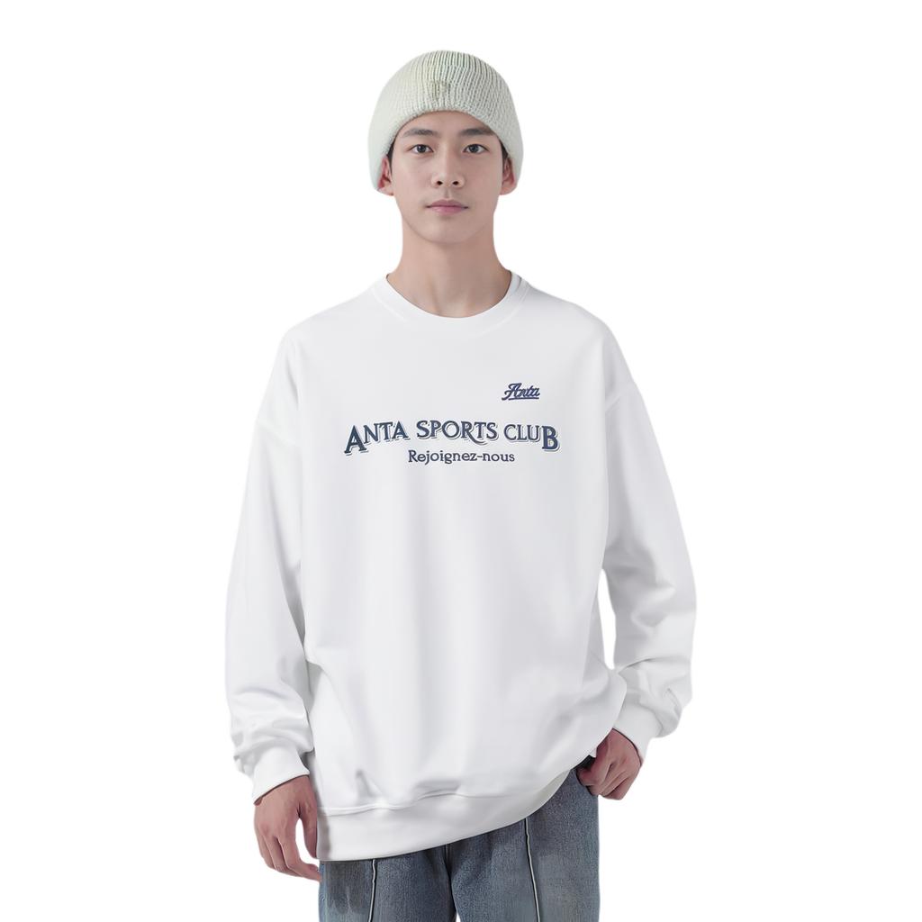 Anta Lifestyle Series Letter Print Easy Care Pullover Sports Long Sleeve Sweatshirt Men Sweatshirt Paper-White 152418732-1