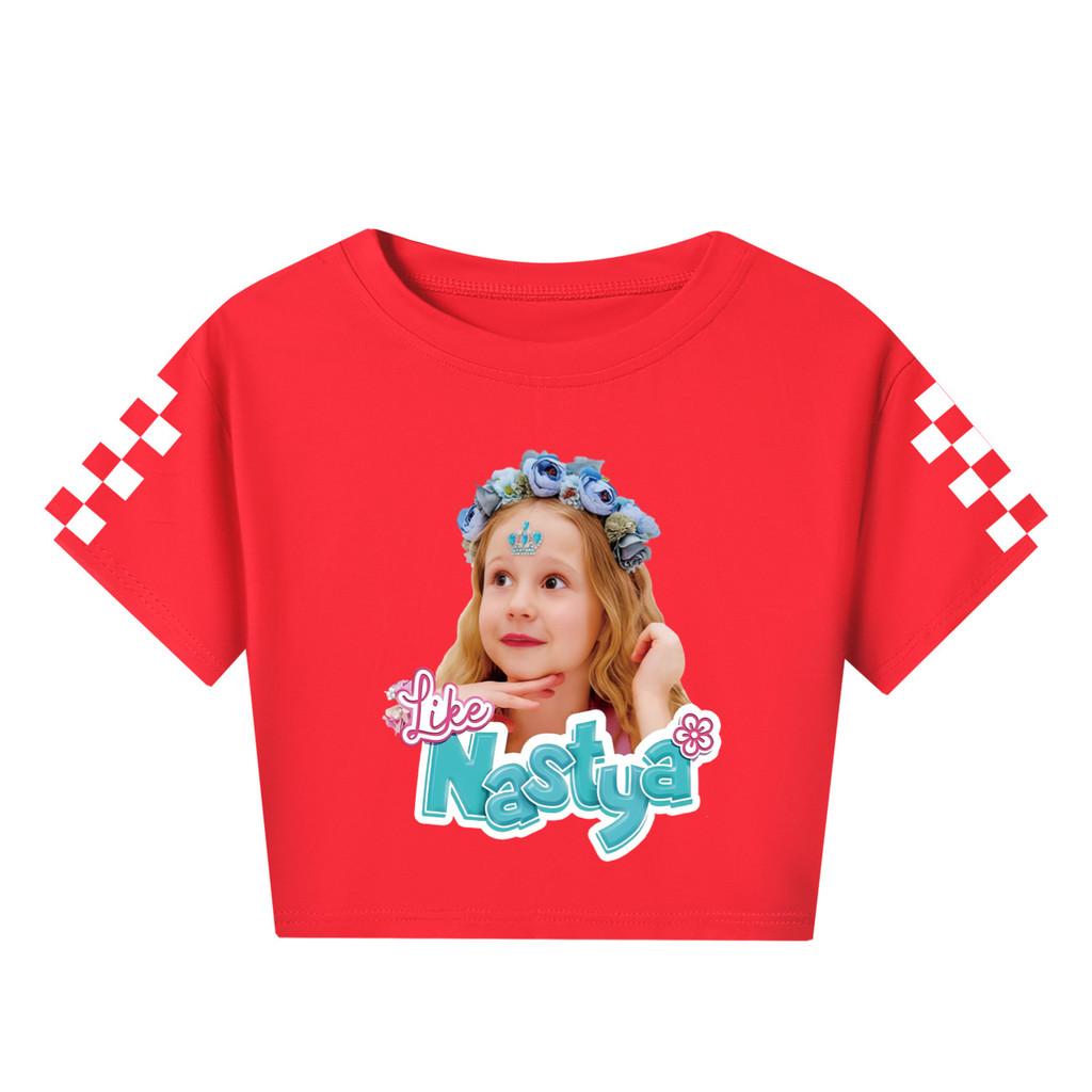 

5530 Kids Girls Nastya Print Short Sleeves Short T-Shirt 170cm червоний