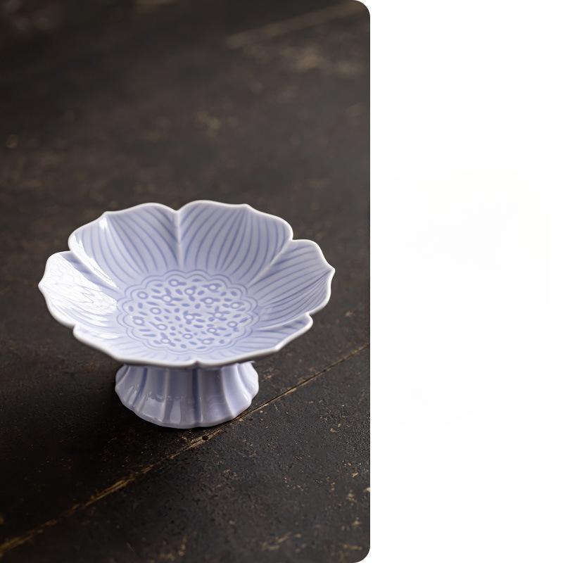 Čínská keramická mísa na ovoce na vysoké noze Zenová mísa na občerstvení pro Buddhu Talíř na pečivo Vynikající talíř na svačinu na vysoké noze Zásnubní talíř