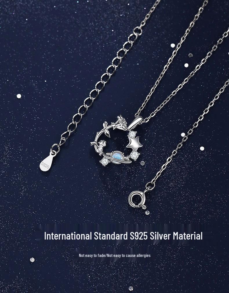 Náhrdelník Malý princ s růží z ryzího stříbra 925 - Elegantní přívěsek planeta, Perfektní vánoční dárek pro ni