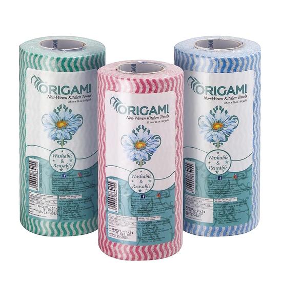 

Origami Non Woven Reusable Kitchen Towel Roll - Pack of 3 (80 Pulls Per Roll, 240 Sheets)