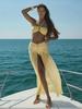 Damen Neckholder Bandeau Bikini Oberteil & Geraffter Transparenter Maxi Rock mit Hohem Schlitz 2-teiliges Badeanzug Cover-up Set K236