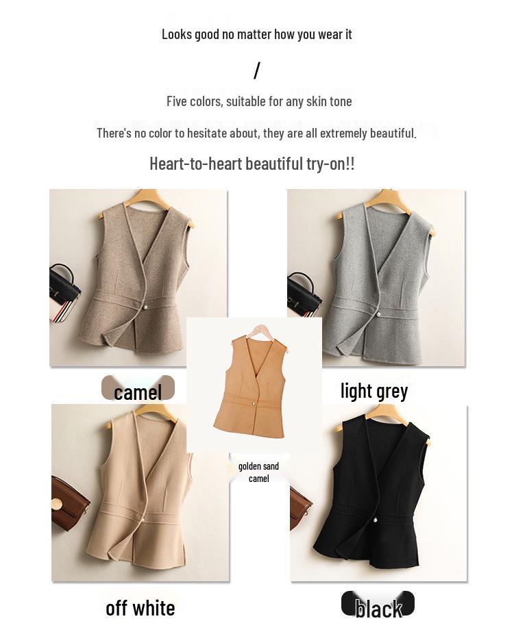 Women's Double-Sided 100% Wool V-Neck Vest - Autumn/Winter Versatile Sleeveless Top