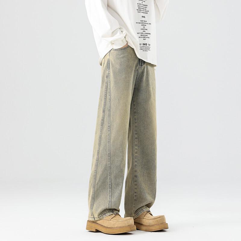 Men's American Retro Wide Leg Patchwork Jeans