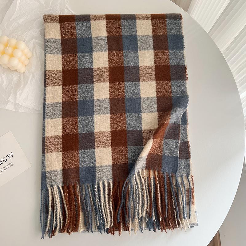 New Style Cashmere Imitation Japanese Small Lattice Scarf In Winter WomenS Medium Long Thickened Leisure Warm Keeping Scarf