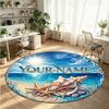 Ocean Sea (95) Theme Round Crystal Velvet Rug Custom Name Text Personalized Floor Mat Home Decor Non Slip Crystal Carpet