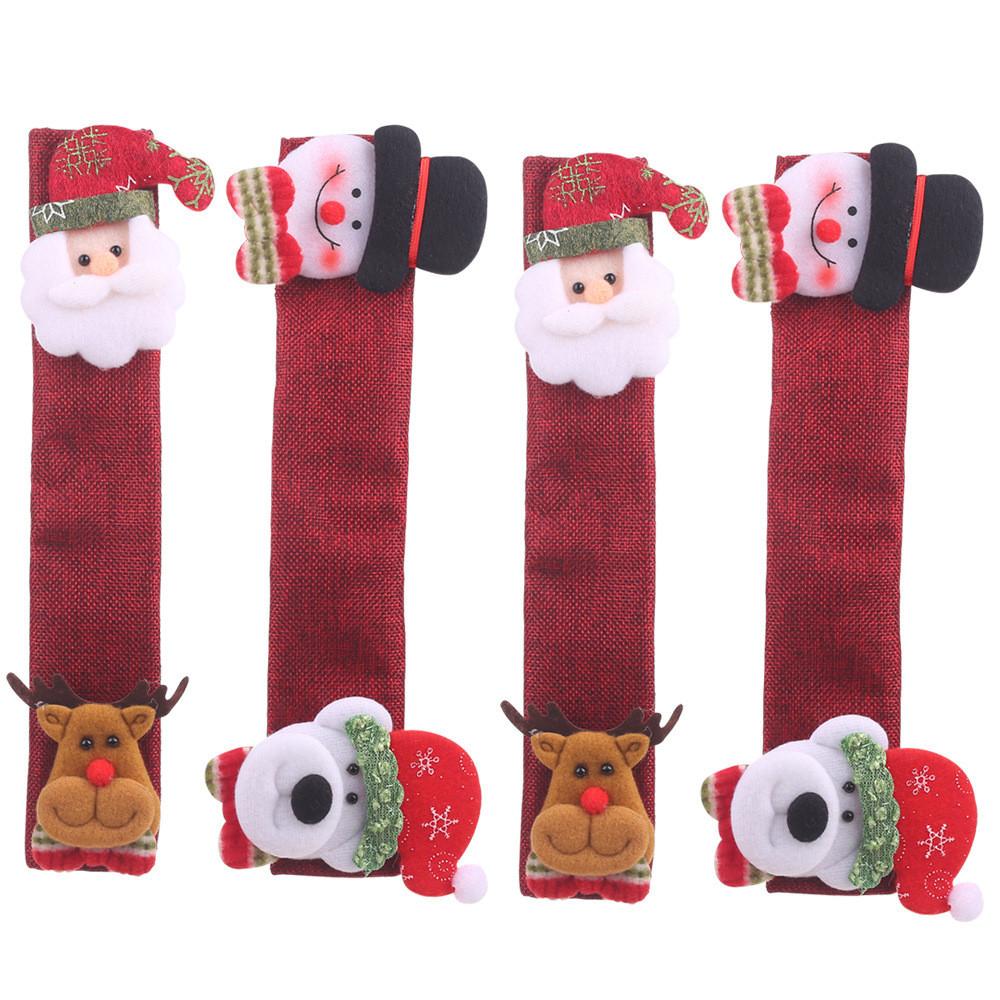 

Decorative Christmas Burlap Handle Covers Set Of Four Lively Santa Claus Designs Festivities For