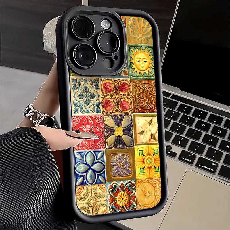 Phone Case for iPhone 17 Air 16E 15 16 Pro Max Italian Sicilian Style Floral Pattern Cover 14 Plus 13 12 Mini Soft Shell Silicon