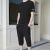 Men's Summer Ice Silk Suit   Loose  Leisure Sports Suit Men's Short-sleeved  Pants Two-piece Set