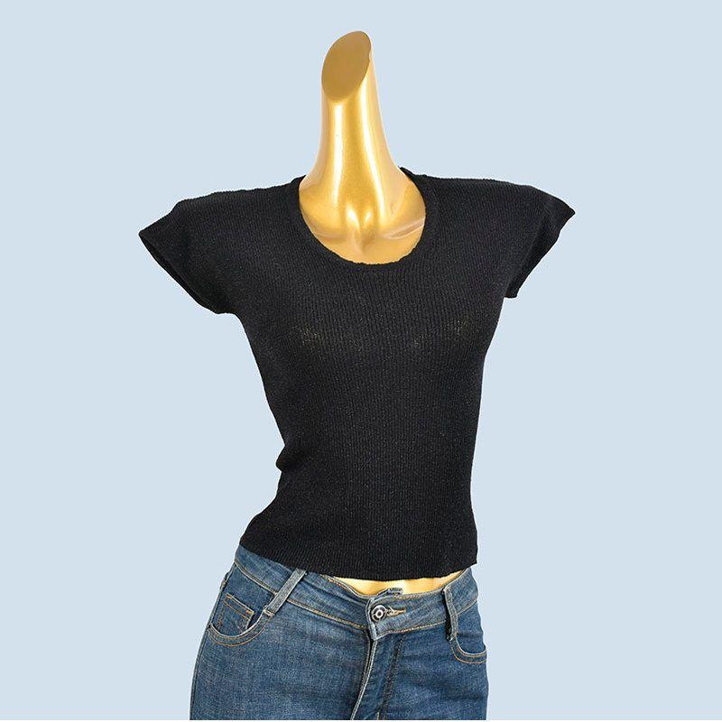 French Style Temperament Slim Fit Short Sleeve T-shirt Women Small Flying Sleeve Summer Thin Sweet Knitted Short Simple and Versatile Top