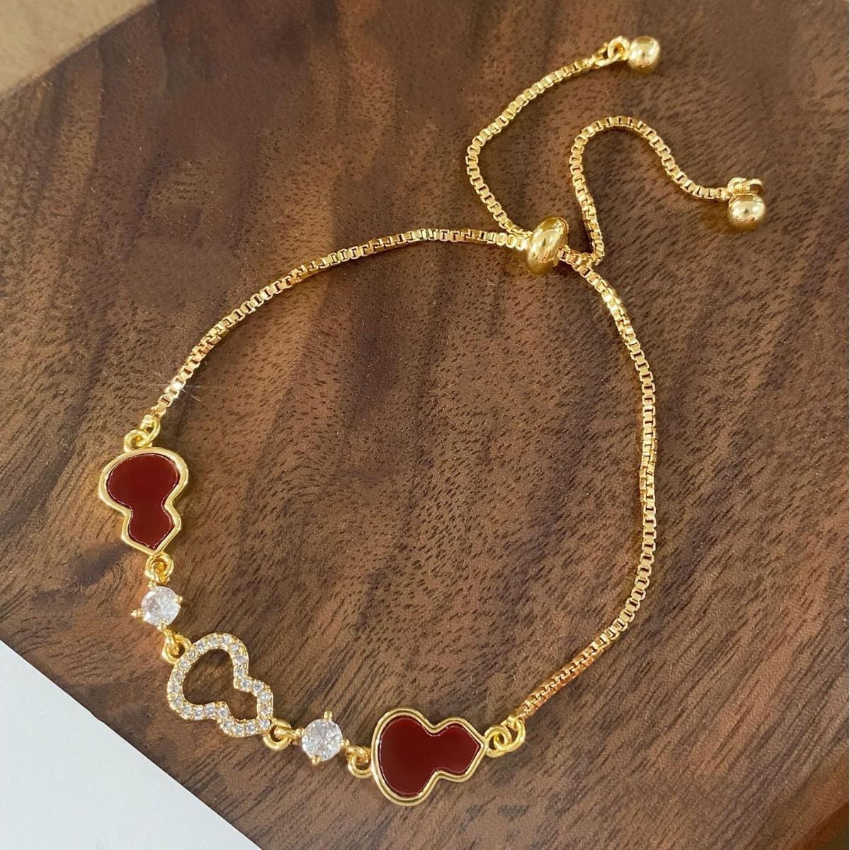 Elegant French Red Zircon Gourd Women s Bracelet: Chic, Versatile, and Fashionable Jewelry with Niche Design