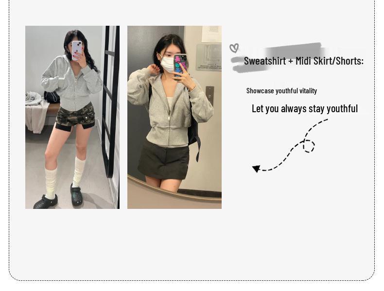 Women's Slim Gray Jacket - 2025 New Spring/Autumn Korean Style Waist-Hugging Sweatshirt