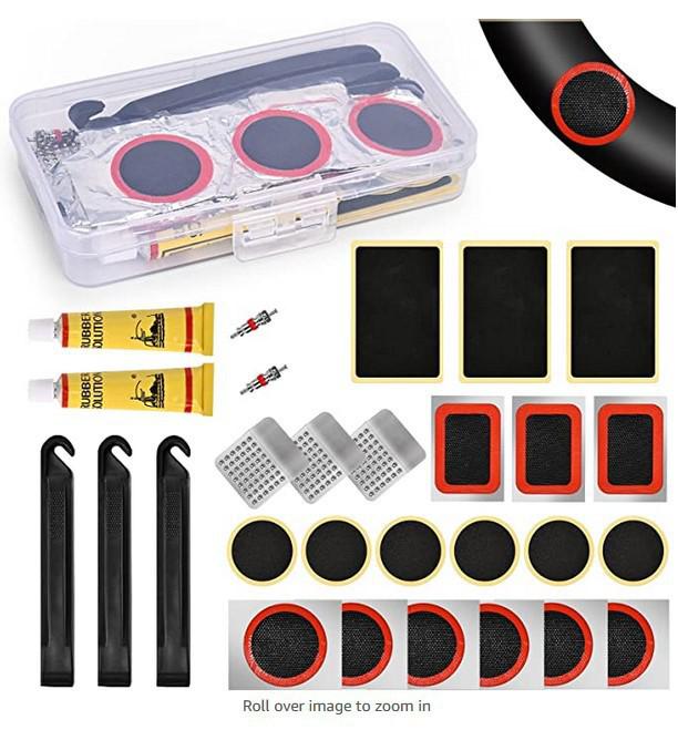 Bicycle Tire Repair Kit with Cold Patch, Glue, and Lever Tools