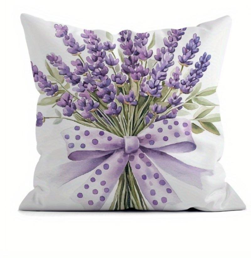 Polyester Purple Lavender Print Cushion Covers, Skin Velvet Zipper Closure Machine Washable Throw Pillow Cases for Home Decor