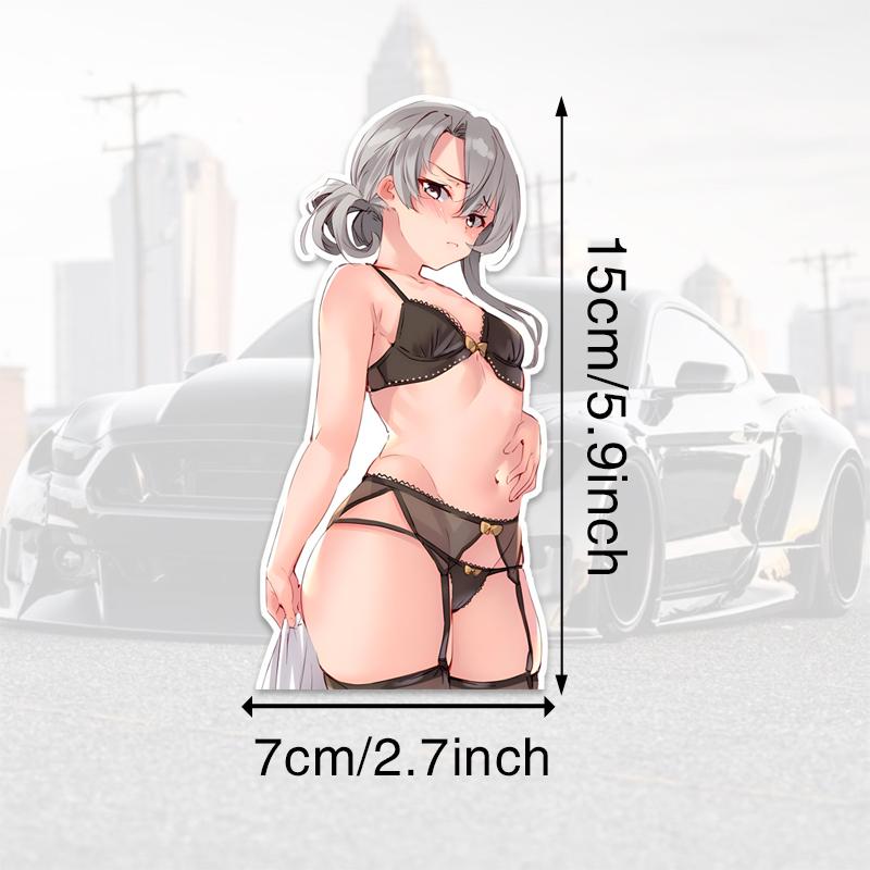 DM48#15cm Plachá stříbrovlasá anime dívka se zády k tobě Vinylová nálepka na auto Vodotěsná vinylová nálepka na autodoplňky Dekor