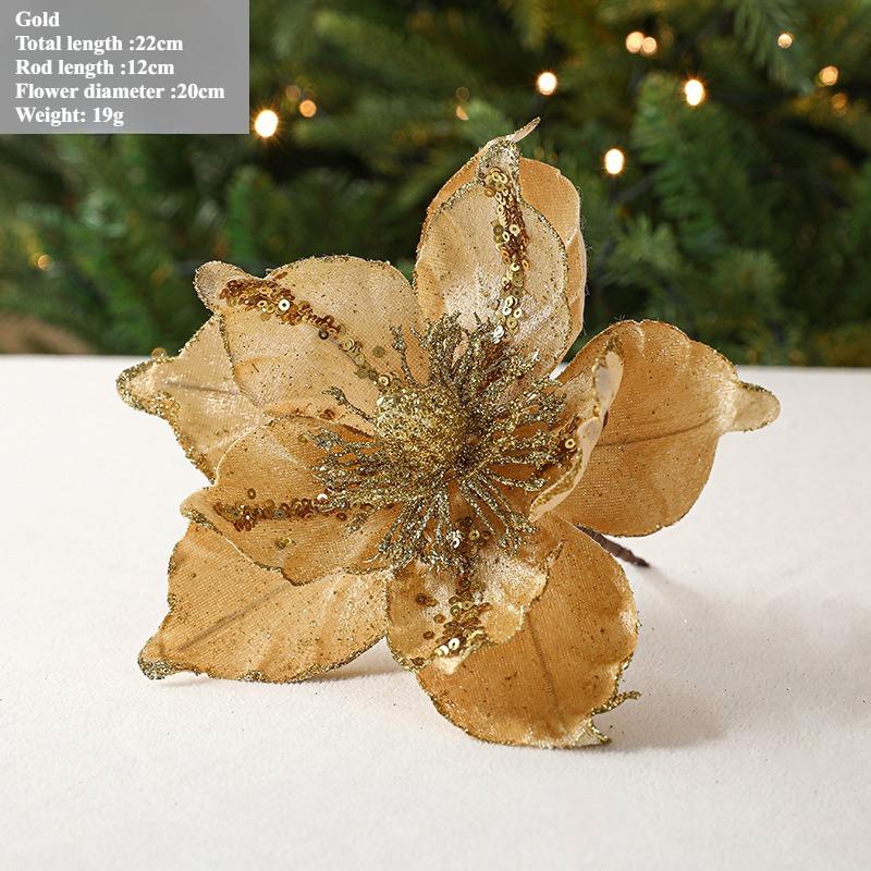 Christmas Flower Double-layer Sequined Magnolia Flower Christmas Decoration Simulation Christmas Tree Decoration Christmas flowers