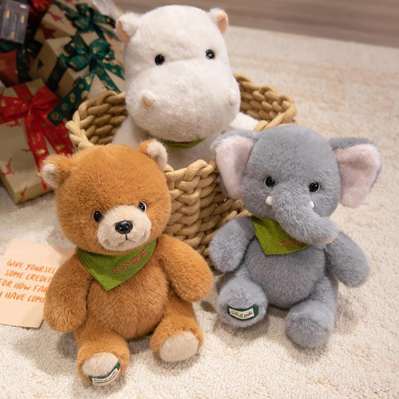 Plush Stuffed Wildlife Toy Elephant Bear Hippo Soft Short Plush Pp Cotton