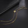Double Layer Stackable Welded Cross Chain with Hollow Four Leaf Clover Round Pendant Bracelet