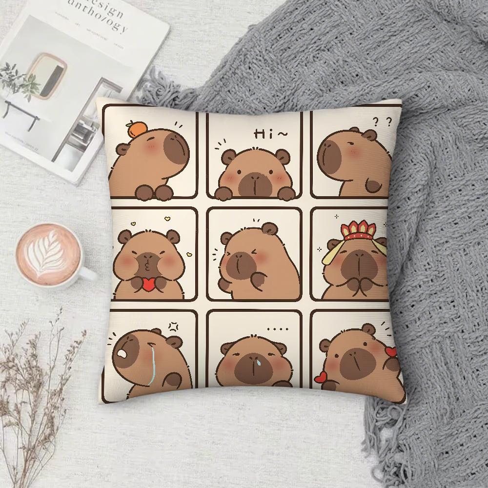 Kawaii Capybara Cute Cartoon Pillow Case Square DoubleSided Printing Sofa Cushion Cover Pillowcase Bedroom Bedside