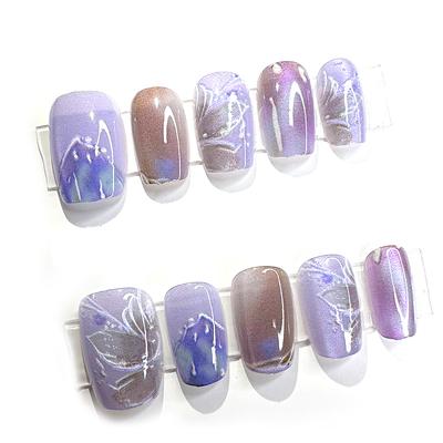 10 Stück Katzenauge Full-Size mit Jelly-Kleber Aufdrücknägel Kurz Mittel Ballett Abnehmbares Nagelkunstdesign Nagelkunstdesign S/M Größe