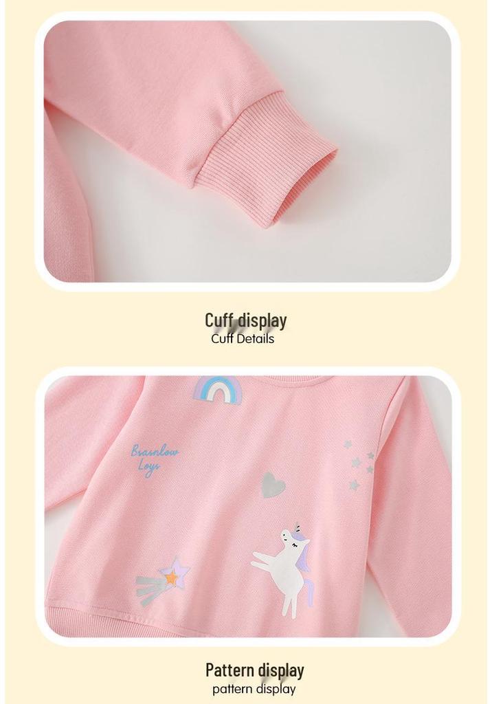 Unicorn Rainbow Print Girls' Round Neck Sweatshirt - Autumn/Winter Sportswear for 2-6 Years