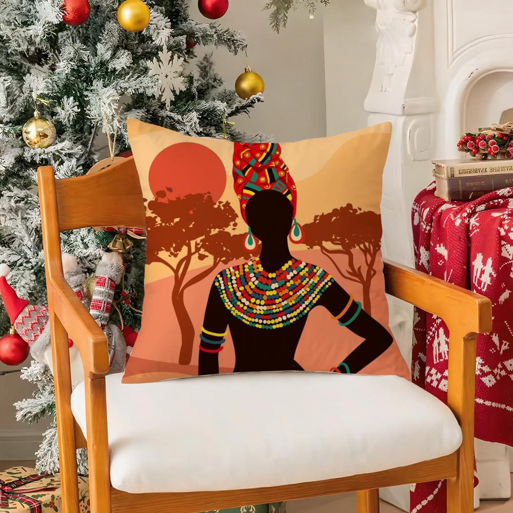 African Women Pillow Case Silky Elegant Comfort Sofa Bed Invisible Zipper