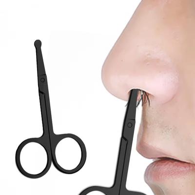 Tesoura unissex de aço inoxidável preta com cabeça redonda e nariz seguro para cabelo (Não machuque o nariz)