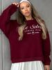 Women's Crew Neck Long Sleeve Sweatshirt Loose Fit Letter Print Casual Oversized Pullover Top
