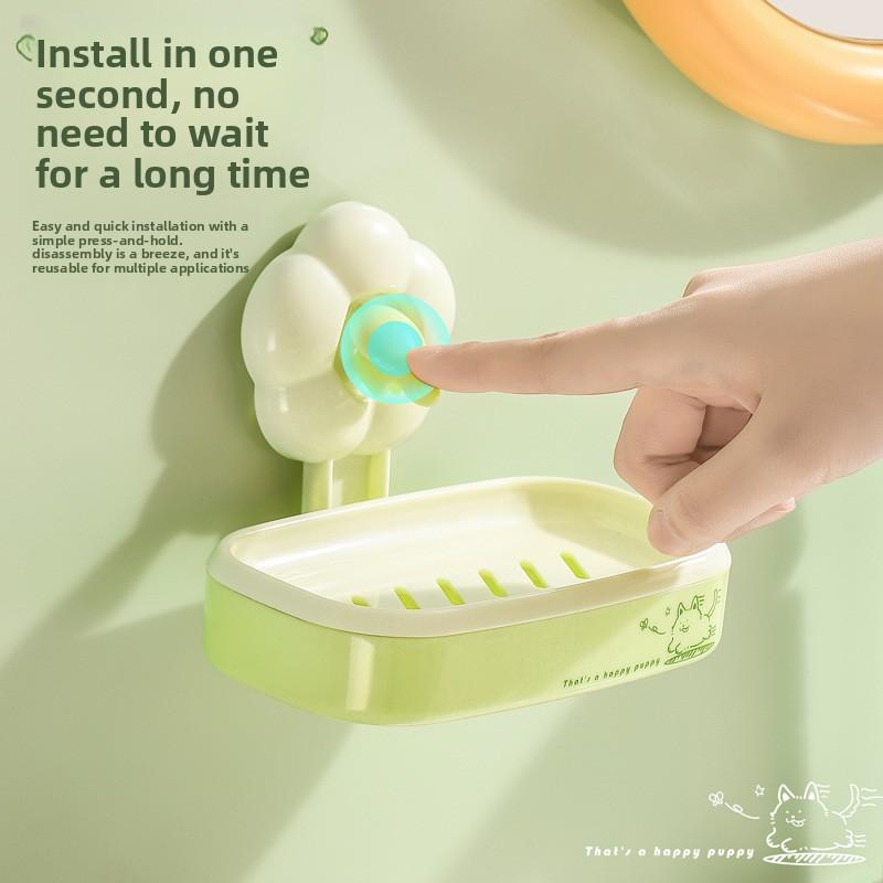 Flower Suction Cup Soap Box, Household Wall-mounted Non-drilling Bathroom Soap Draining Rack, Bathroom Soap Box