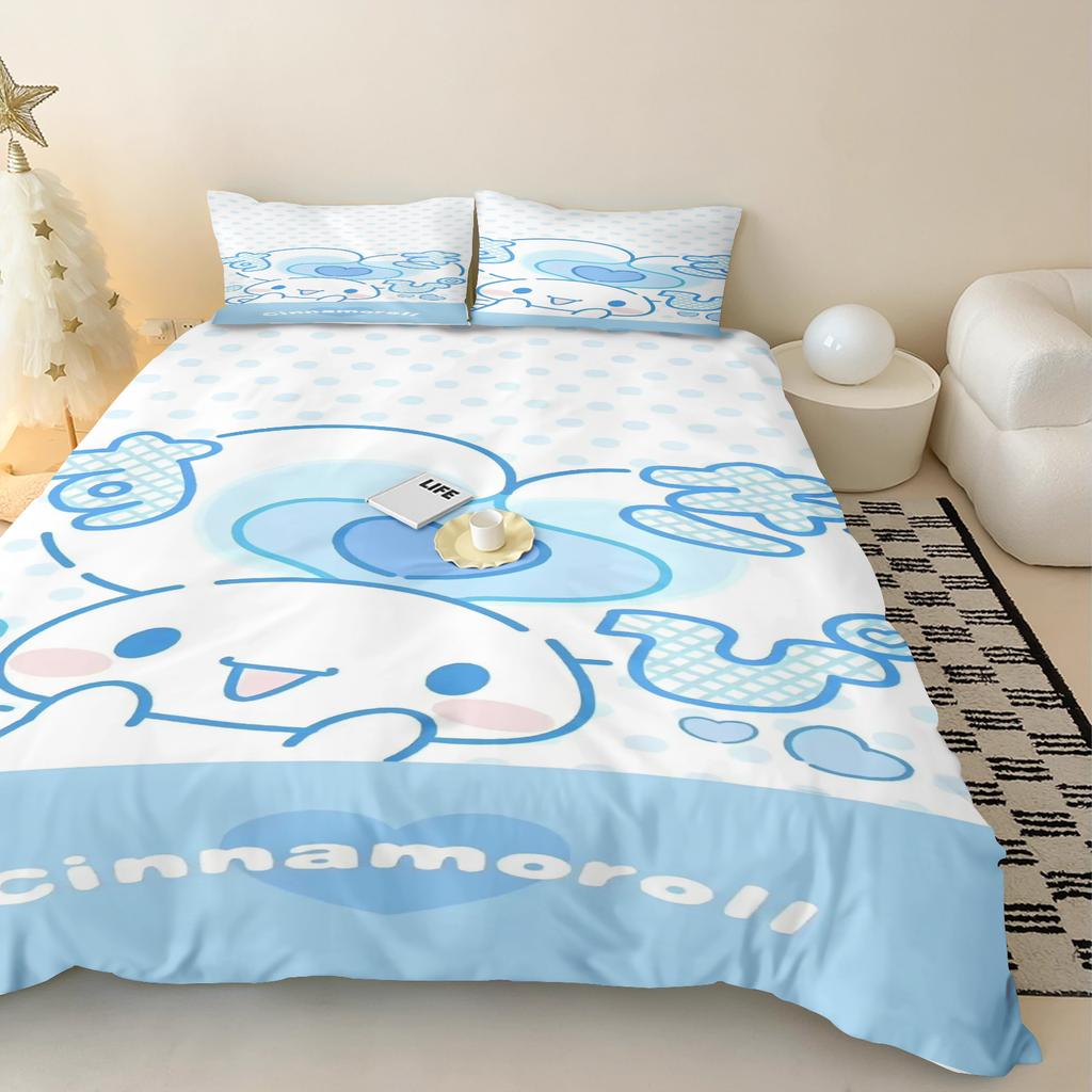 MINISO Modern Print Duvet Cover Set Sanrio Children Grade A Printed Queen Size Home Cinnamoroll Mattress Bedding 3 Piece