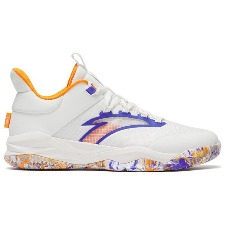 new Anta Bastard Lightweight Wear resistant And Non slip Low Top Basketball Shoes White Orange Purple