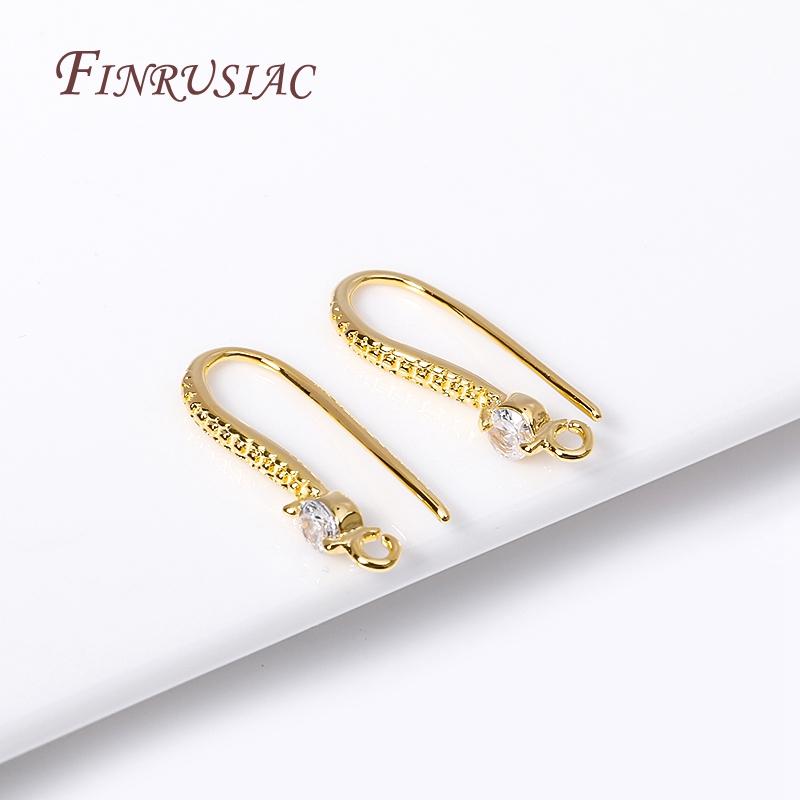Earring Hooks Jewelry Earrings Making Supplies DIY Findings Accessories,18K Gold Plated Cubic Zircon Ear Wire with Open Loop