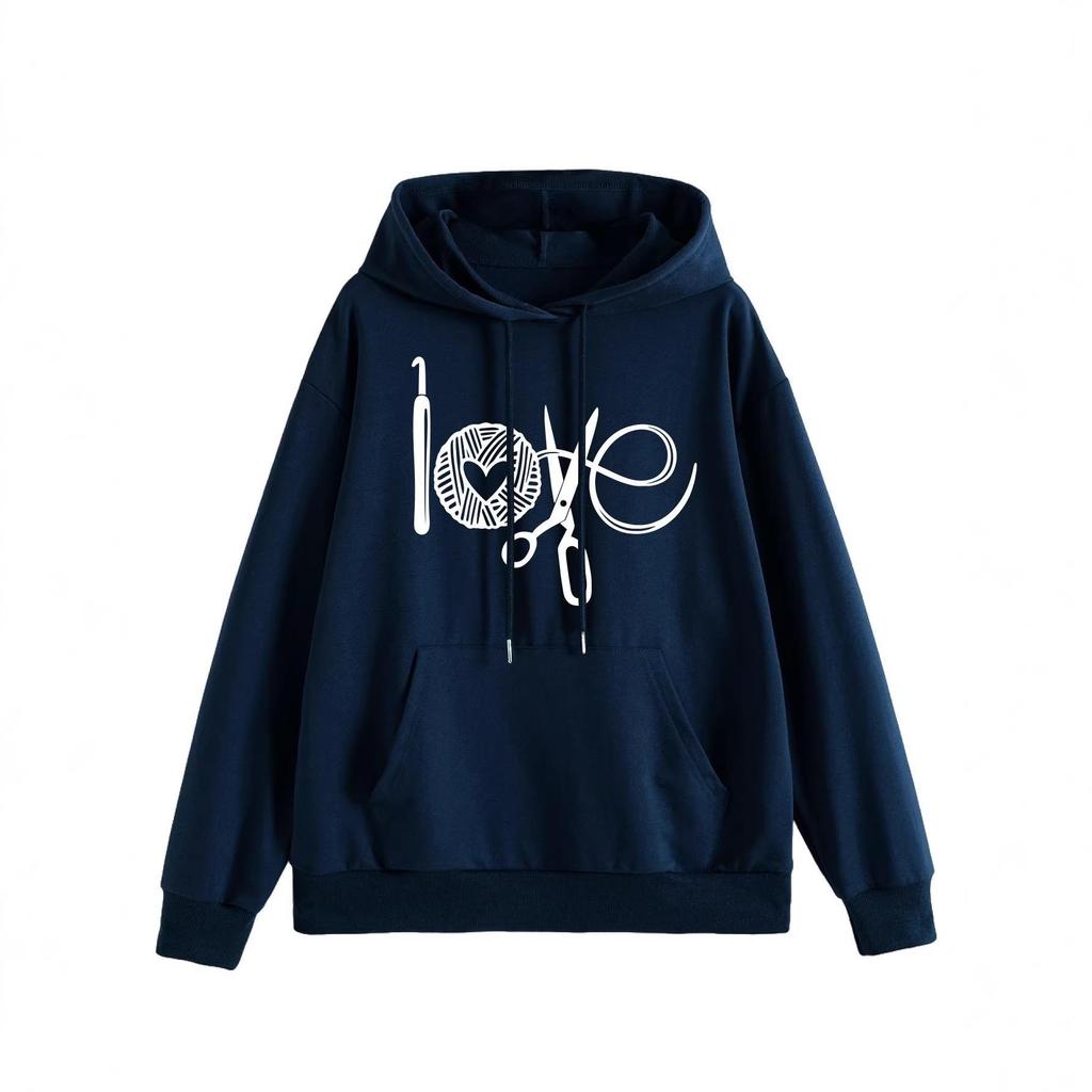 Women's Comfortable Personalized Love Scissors Wool Hooded Sweatshirt for Autumn and Winter