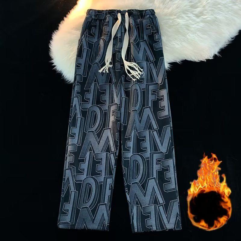 

Осенние и зимние теплые плюшевые и толстые спортивные брюки свободного покроя L темно-синий